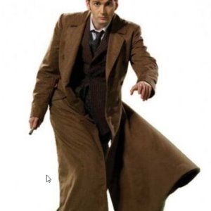 Doctor Who Abbyshot Men's LARGE (10th Doctor David Tennant) Trench Coat, Brown